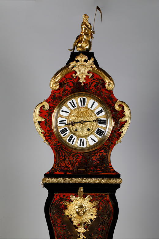 独角鹿西洋古董1890年代法国布勒镶嵌木质座钟古董钟 商品图3