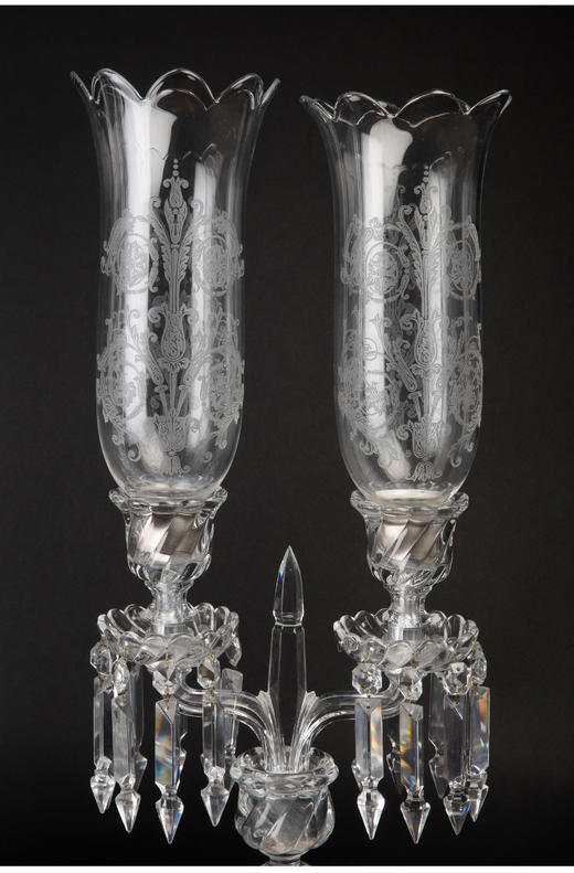 独角鹿西洋古董法国巴卡拉竹纹两枝头水晶烛台一对郁金香形灯罩 商品图4