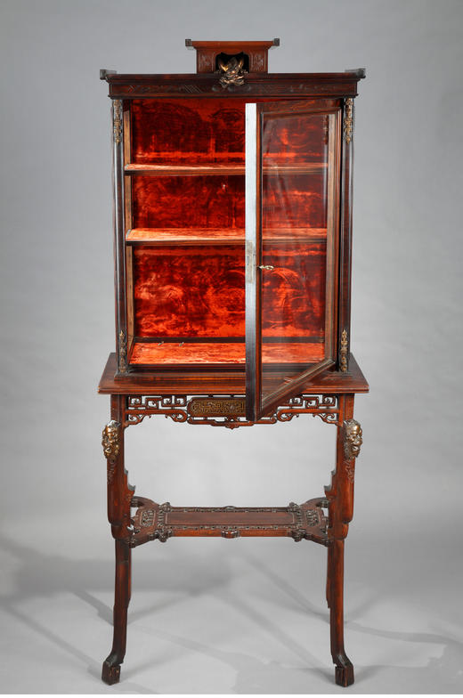 独角鹿西洋古董家具法国VIARDOT东方风蟠龙兽铜鎏金漆木玻璃展柜 商品图2