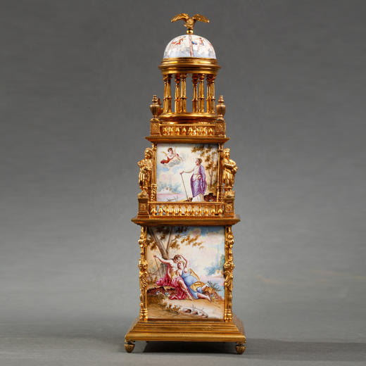 独角鹿西洋古董1870年奥地利出品铜鎏金珐琅瓷画座钟摆件 商品图4