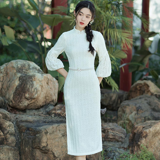 羽毛沙甜美清新年轻款收腰旗袍裙BS-2678 商品图5