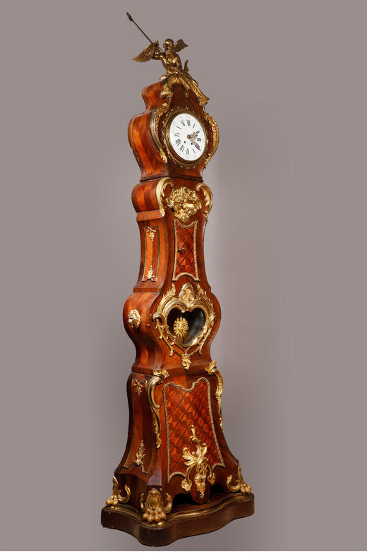 独角鹿西洋古董路易十五风时间之神柯罗诺斯铜鎏金细木镶嵌落地钟 商品图2