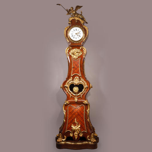 独角鹿西洋古董路易十五风时间之神柯罗诺斯铜鎏金细木镶嵌落地钟 商品图0