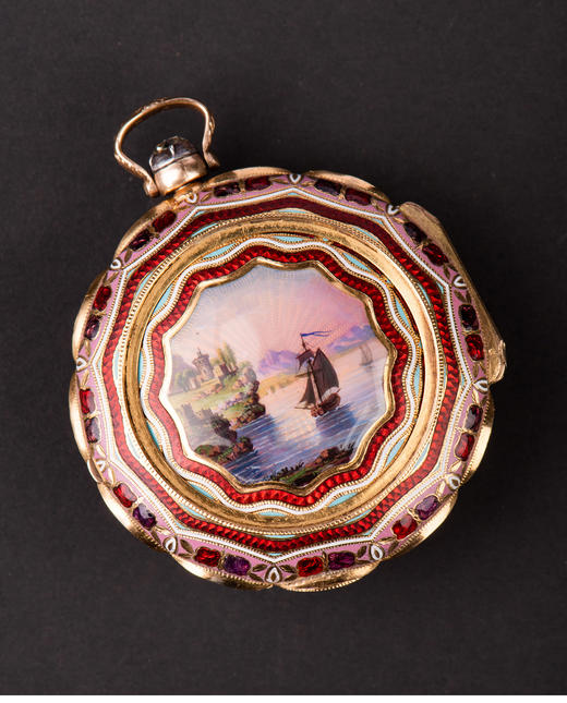 独角鹿西洋古董英国Markwick Markham18K金镶玑镂珐琅细密画怀表 商品图1