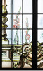 独角鹿西洋古董法国新艺术时期廊柱拱门花卉彩绘玻璃花窗一对 商品缩略图3