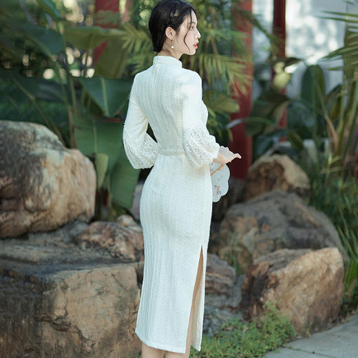 羽毛沙甜美清新年轻款收腰旗袍裙BS-2678 商品图2