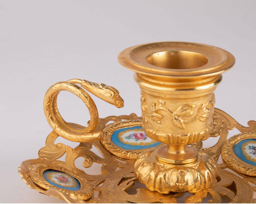 独角鹿西洋古董欧式烛台摆件铜鎏金雕饰瓷片装饰灵蛇花叶法式 商品图2