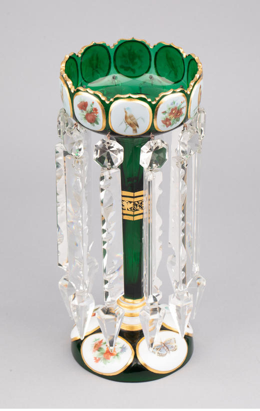 独角鹿西洋古董波西米亚花鸟主题彩绘描金菠萝樽水晶流苏烛台一对 商品图4