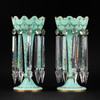 独角鹿西洋古董法国花卉描金浅绿松石色菠萝樽水晶流苏烛台一对 商品缩略图0