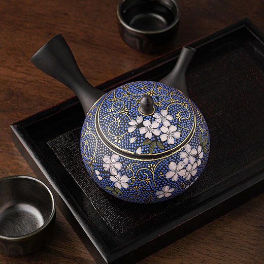 日本进口常滑烧青粒樱手绘唐草朱泥茶壶茶具家用高档轻奢泡茶壶 商品图1