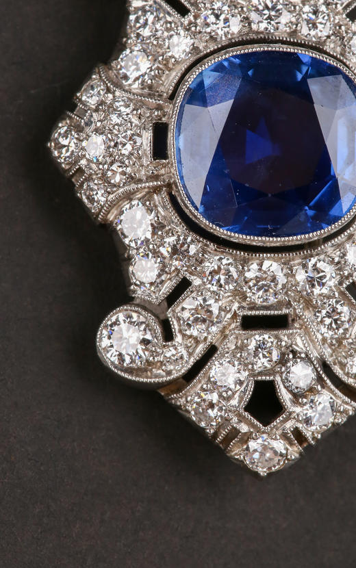 独角鹿西洋古董珠宝首饰欧洲铂金镶嵌钻石斯里兰卡无烧蓝宝石吊坠 商品图3