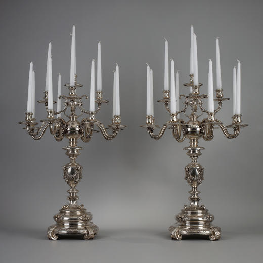 独角鹿西洋古董银器工坊古典天使与奖杯主题纯银浮雕多枝头烛台 商品图0