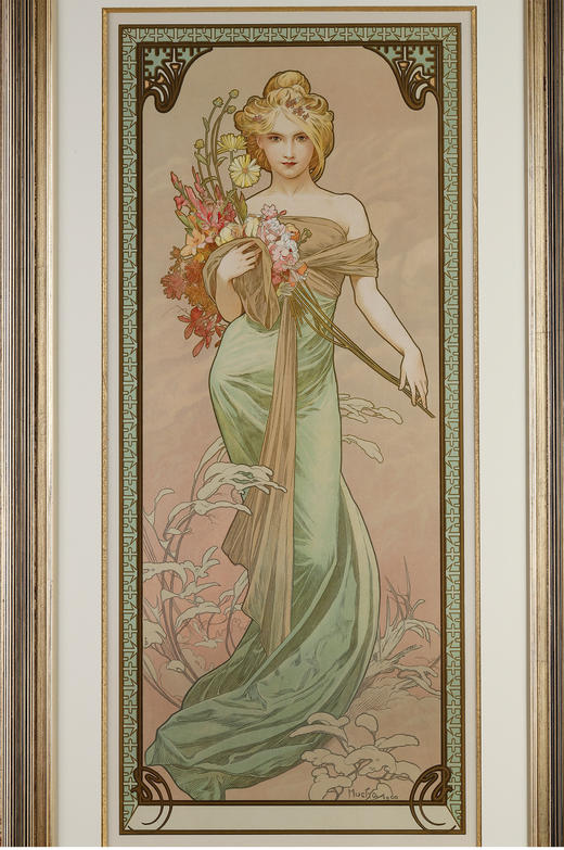 独角鹿西洋古董新艺术穆夏原版版画《春Printemps》与《夏Eté》 商品图1