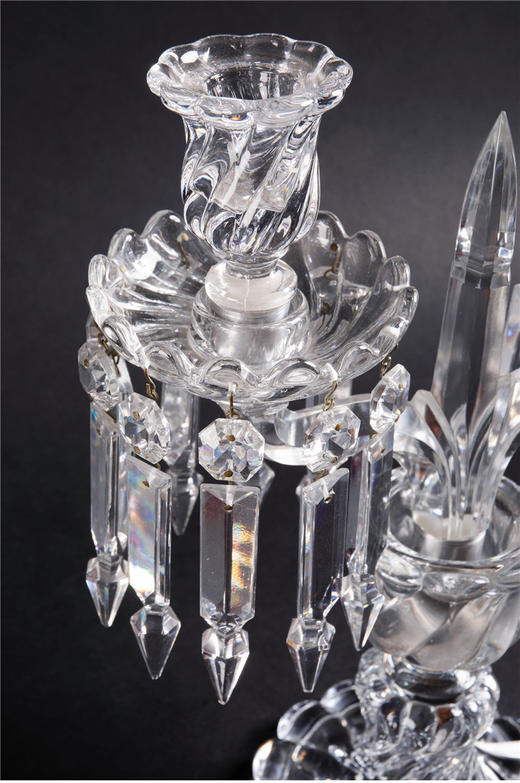 独角鹿西洋古董摆件法国巴卡拉Bamboo竹纹款两枝头水晶烛台一对 商品图2