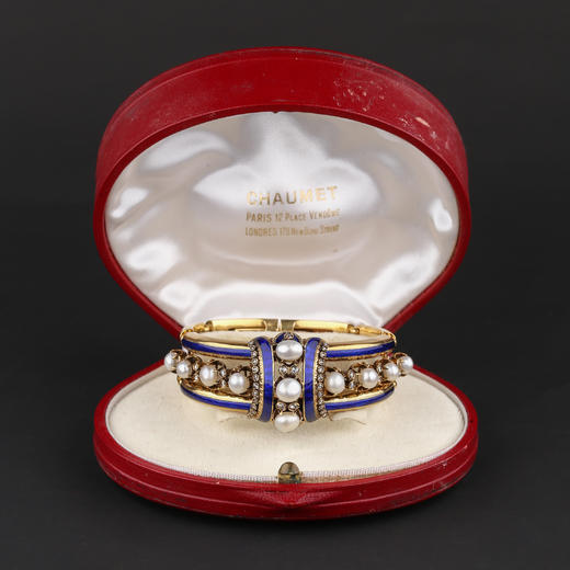 独角鹿西洋古董珠宝首饰法国珐琅饰镶嵌天然珍珠钻石手链手镯 商品图4