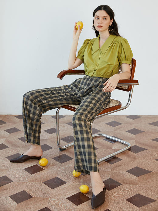 HeyDress高腰复古阔腿裤女秋冬格子裤裤直筒休闲裤宽松显瘦裤子 商品图1