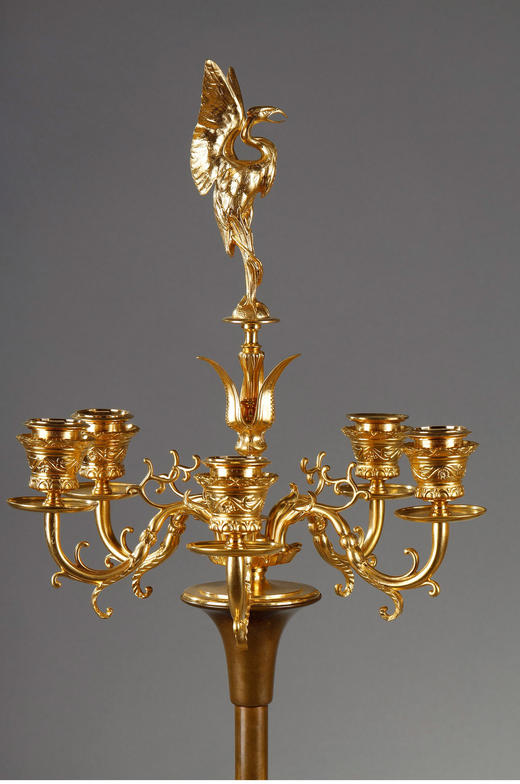 独角鹿西洋古董Barbedienne工坊东方雀鸟铜鎏金饰大理石花瓶烛台 商品图2