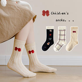 【3双装 珍妮的礼物系列】新款儿童袜子批发秋季可爱蝴蝶结双纱宝宝袜子卡通女童袜子中筒袜