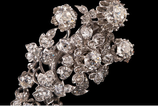 独角鹿西洋古董珠宝首饰18k白金纯银镶嵌钻石花卉流苏耳坠耳饰 商品图2