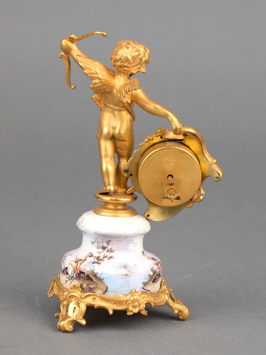 独角鹿西洋古董1900年代维也纳鎏金青铜手绘珐琅陶瓷小天使座钟 商品图2