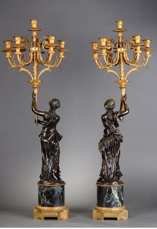 独角鹿西洋古董路易十六风古典女神青铜雕塑大理石底座铜鎏金烛台 商品图2