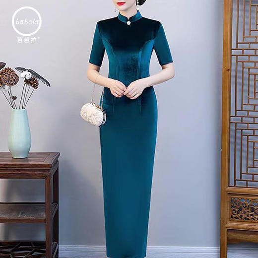 芭芭拉金丝绒高档气质旗袍 商品图0