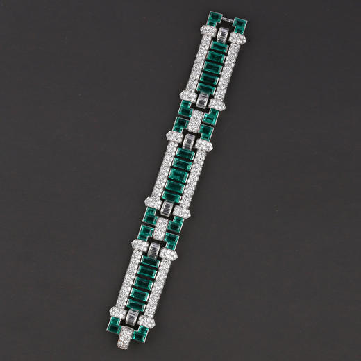 独角鹿西洋古董首饰珠宝法国铂金镶嵌钻石祖母绿宽手链手镯手饰 商品图4