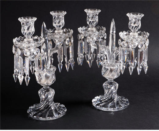 独角鹿西洋古董摆件法国巴卡拉Bamboo竹纹款两枝头水晶烛台一对 商品图1