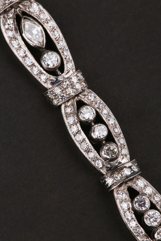 独角鹿西洋古董装饰艺术时期铂金镶嵌钻石哥伦比亚祖母绿手链手镯 商品图2