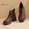 信诺超轻厚底妈妈短靴女软底2022秋冬款真皮休闲粗跟加绒女马丁靴22M111-25 商品缩略图4