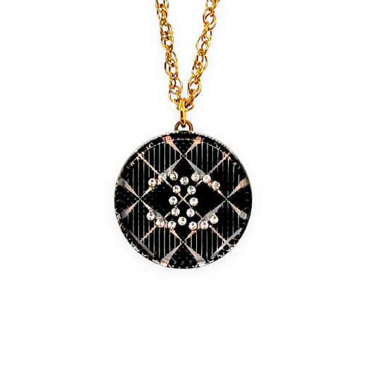 订购6周到｜Gigi Paris-Chanel-黑色 水钻 菱格 中古纽扣 项链［法国设计师］ 商品图1