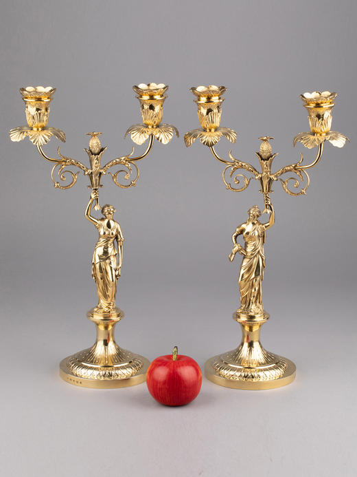 独角鹿西洋古董英国乔治三世时期古典女神银鎏金精雕烛台一对 商品图1