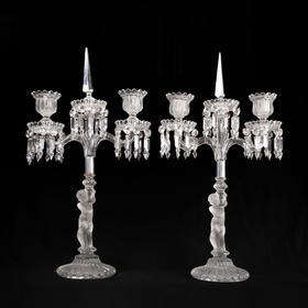 独角鹿西洋古董摆件法国著名水晶工坊巴卡拉童年款两枝头烛台一对