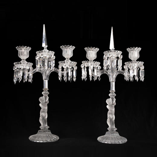 独角鹿西洋古董摆件法国著名水晶工坊巴卡拉童年款两枝头烛台一对 商品图0