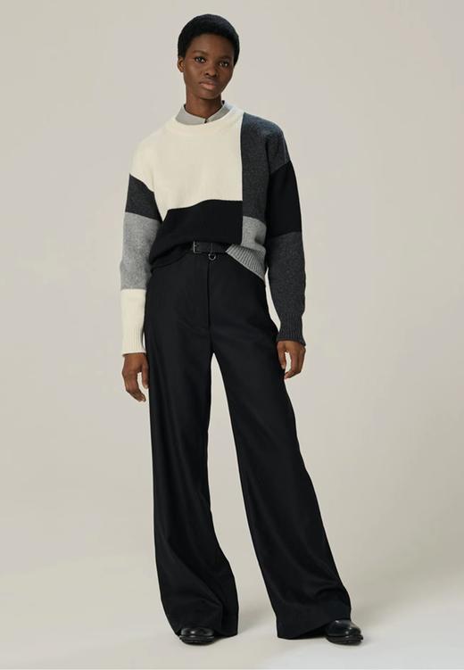 Margaret Howell 黑白灰几何拼色圆领羊绒衫 商品图4