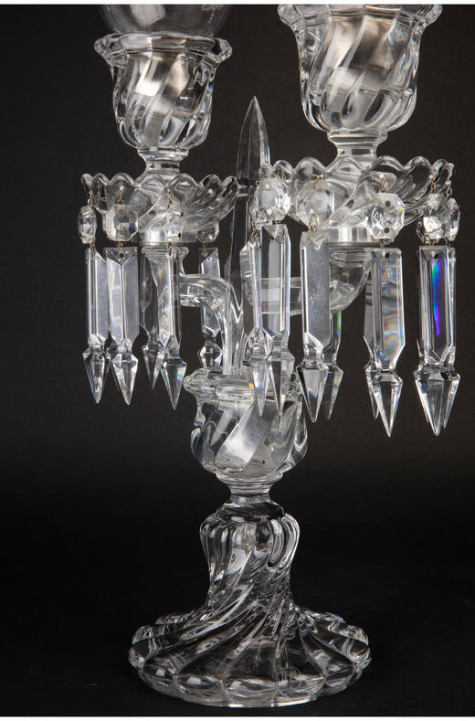 独角鹿西洋古董法国巴卡拉竹纹两枝头水晶烛台一对郁金香形灯罩 商品图3