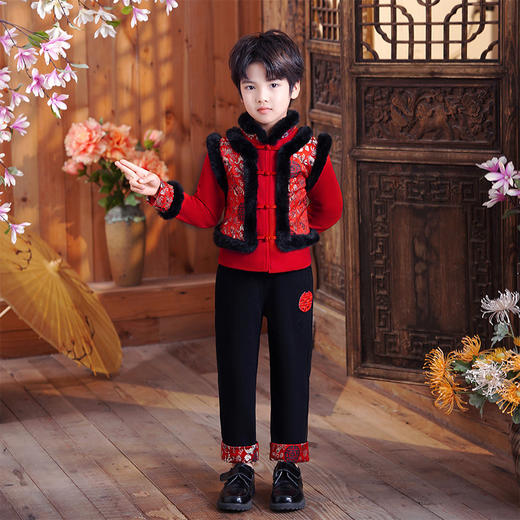 XWN-9833 儿童汉服2022新款冬款加绒套装女童汉服小女孩拜年服冬季唐装男童 商品图6