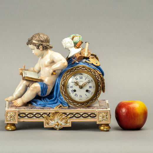 独角鹿西洋古董家居摆件1890年代德国梅森小天使瓷座钟 商品图1