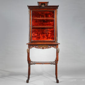 独角鹿西洋古董家具法国VIARDOT东方风蟠龙兽铜鎏金漆木玻璃展柜