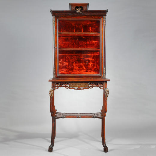 独角鹿西洋古董家具法国VIARDOT东方风蟠龙兽铜鎏金漆木玻璃展柜 商品图0