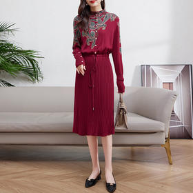 羊毛连衣裙显瘦气质名媛内搭打底圆领裙HR-WAA17-801329