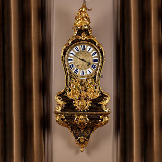 独角鹿西洋古董新古典主义风格铜鎏金雕饰布勒镶嵌挂钟托架壁钟 商品图0
