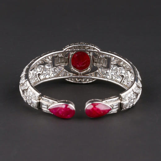 独角鹿西洋古董首饰珠宝1930年代欧洲铂金镶嵌红宝石手镯手链手饰 商品图3