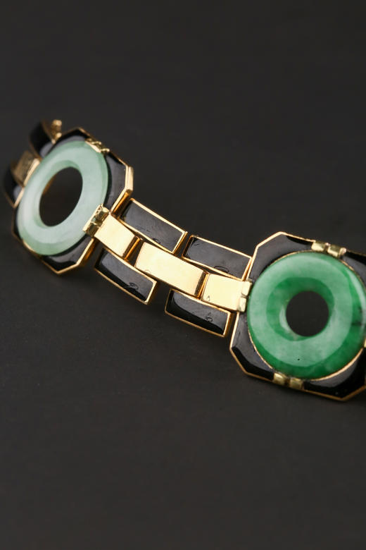 独角鹿西洋古董法国工坊George L'Enfant黄金珐琅镶嵌翡翠手链 商品图3