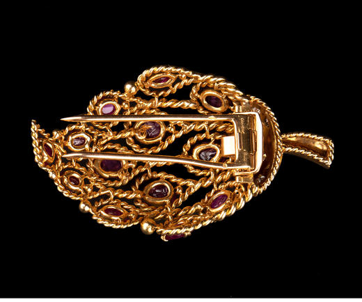 独角鹿西洋古董法国珠宝品牌18k金镶嵌钻石红宝石草莓造型胸针 商品图3