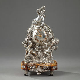 独角鹿西洋古董法国爱情天使神蛇造型指针银制雕塑座钟