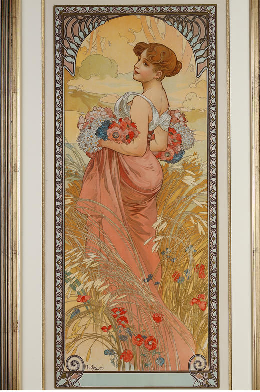 独角鹿西洋古董新艺术穆夏原版版画《春Printemps》与《夏Eté》 商品图2