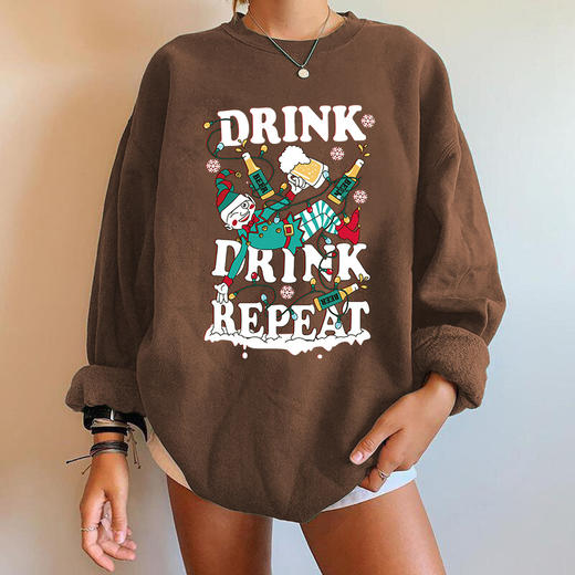 秋季新款女装落肩款卫衣圣诞节drink印花圆领套头落肩款卫衣 商品图3