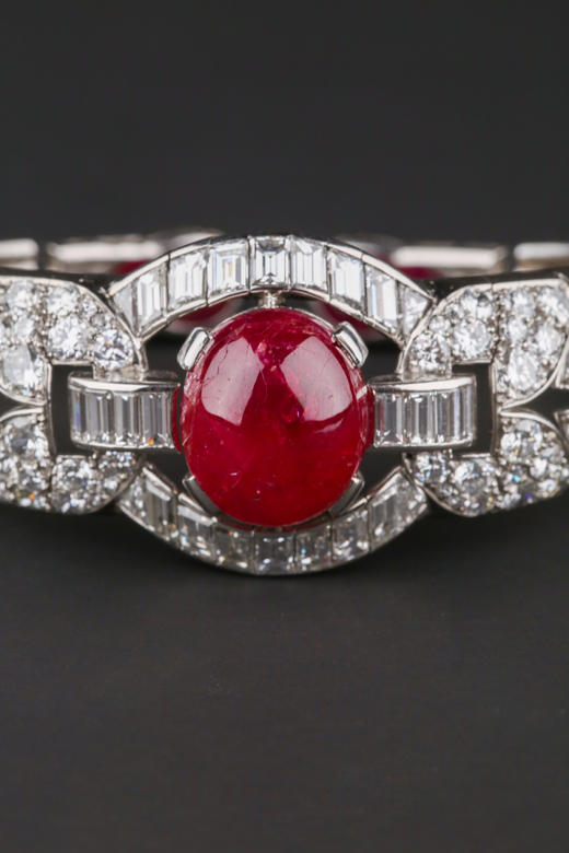 独角鹿西洋古董首饰珠宝1930年代欧洲铂金镶嵌红宝石手镯手链手饰 商品图1