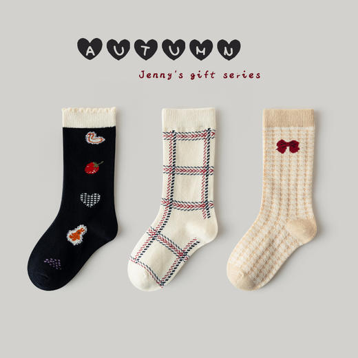 【3双装 珍妮的礼物系列】新款儿童袜子批发秋季可爱蝴蝶结双纱宝宝袜子卡通女童袜子中筒袜 商品图5